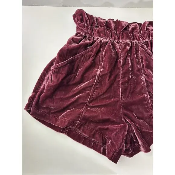 Free People At First Sight Velvet Paperbag Shorts High Rise Red Wine Burgundy XS - Picture 4 of 12
